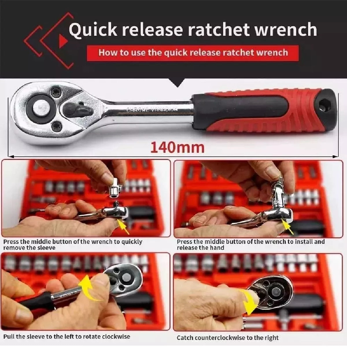 Juego de Copas y Ratchet de 46 Piezas – Completo y Multifuncional