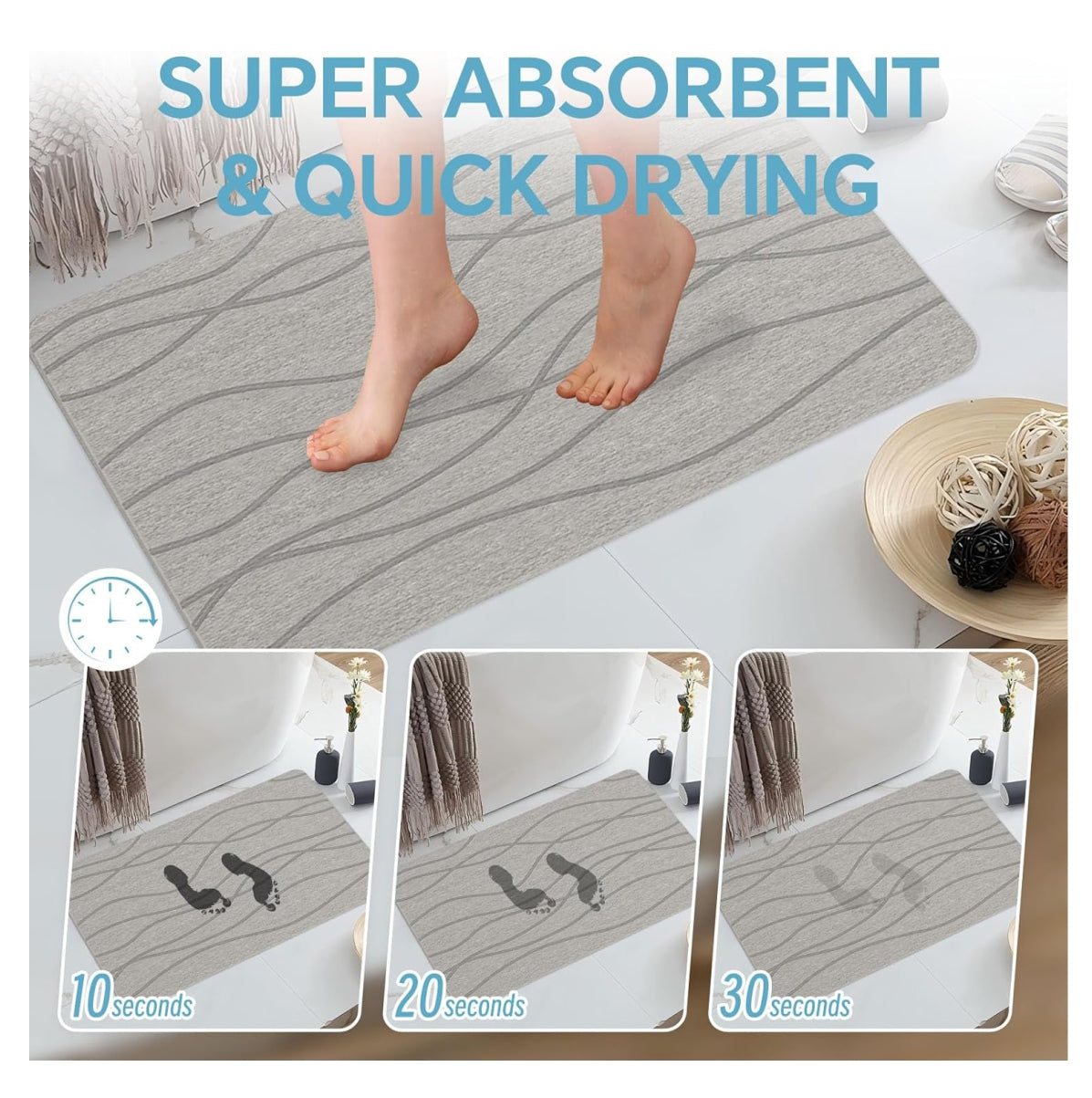 Tapete de Piedra Diatomita Ultra Absorbente – Secado Rápido y Antideslizante para Baño