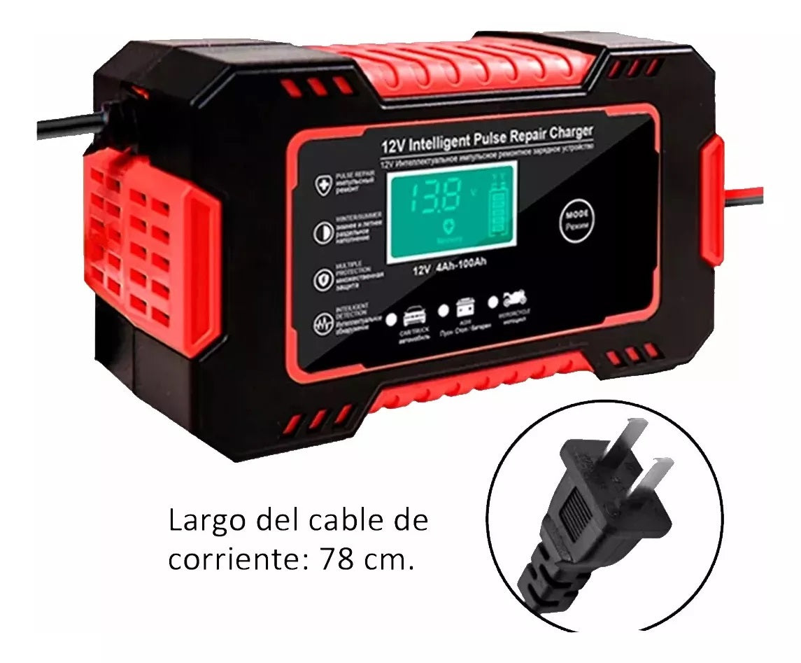 Cargador Inteligente 12V para Carro y Moto – Con Pantalla Digital y Protección Automática|