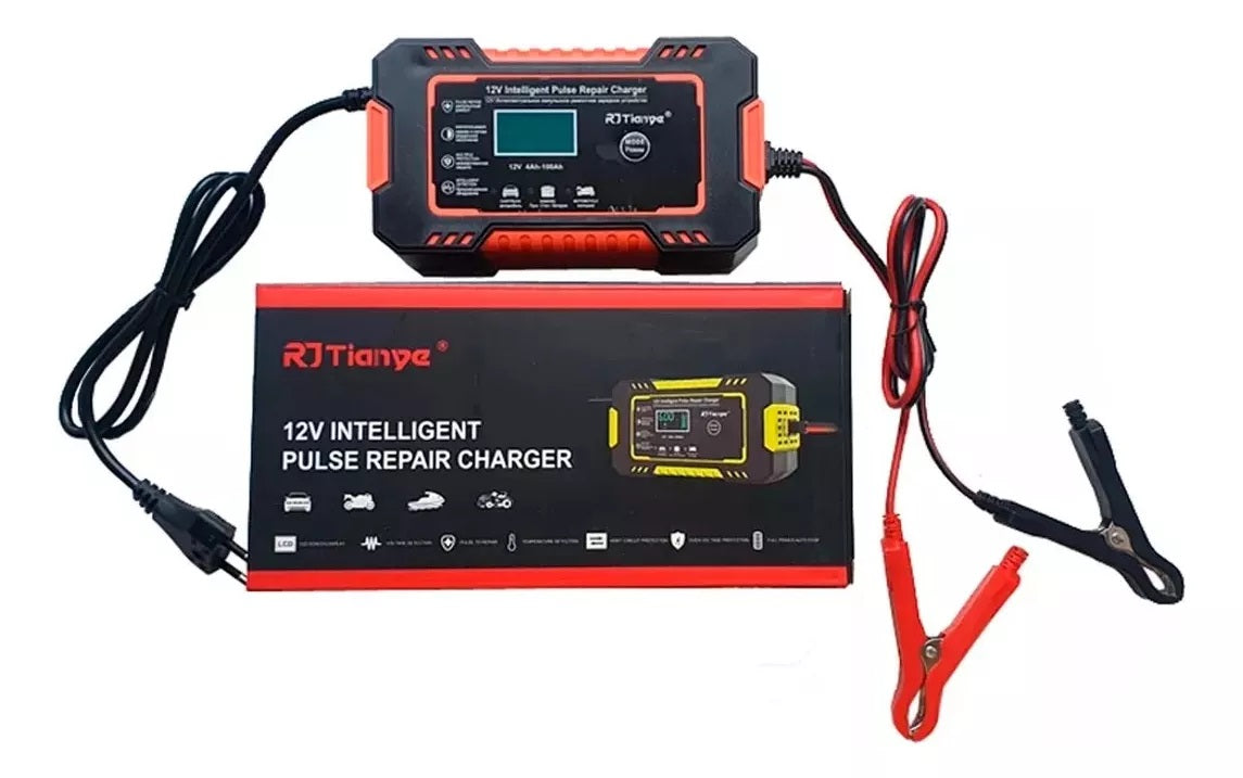 Cargador Inteligente 12V para Carro y Moto – Con Pantalla Digital y Protección Automática|