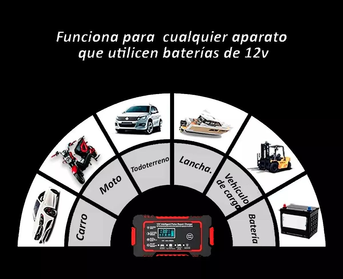 Cargador Inteligente 12V para Carro y Moto – Con Pantalla Digital y Protección Automática|