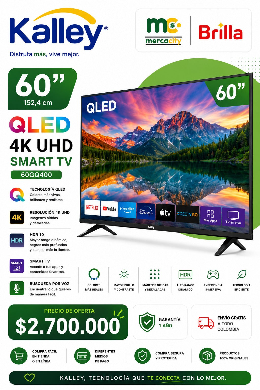 TELEVISOR 60" PULGADAS QLED 4K UHD SMART TV