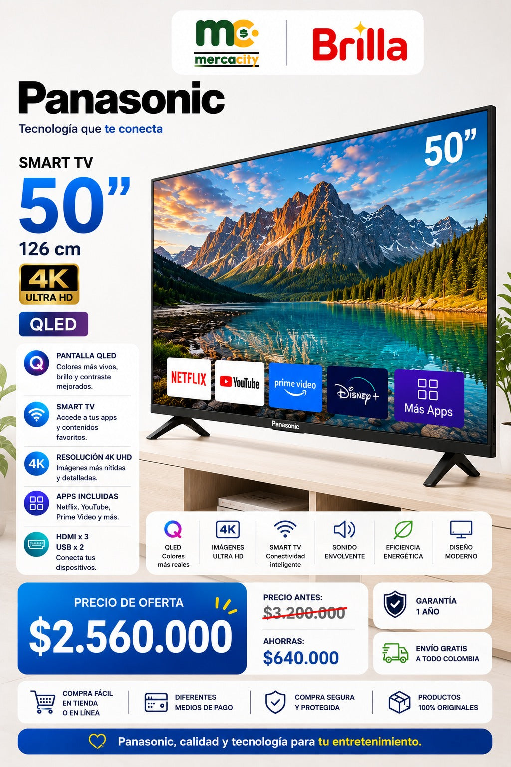 TELEVISOR PANASONIC 50" PULGADAS 4K QLED