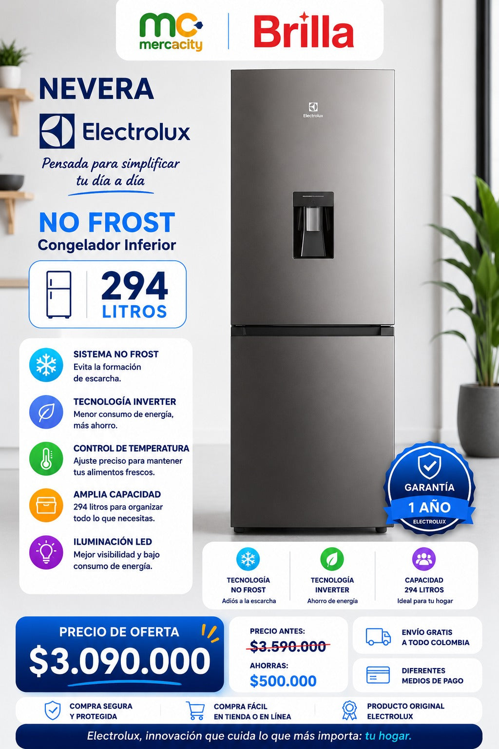NEVERA ELECTROLUX NO FROST 294 LITROS