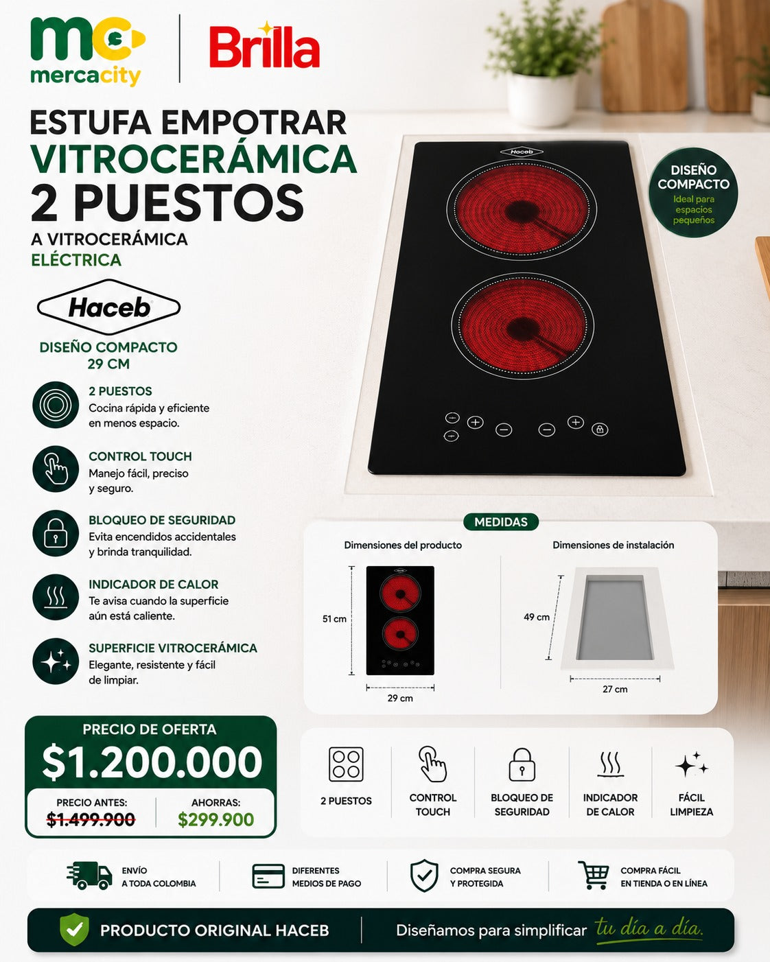 ESTUFA EMPOTRAR VITROCERAMICA 2 PUESTOS ELECTRICA