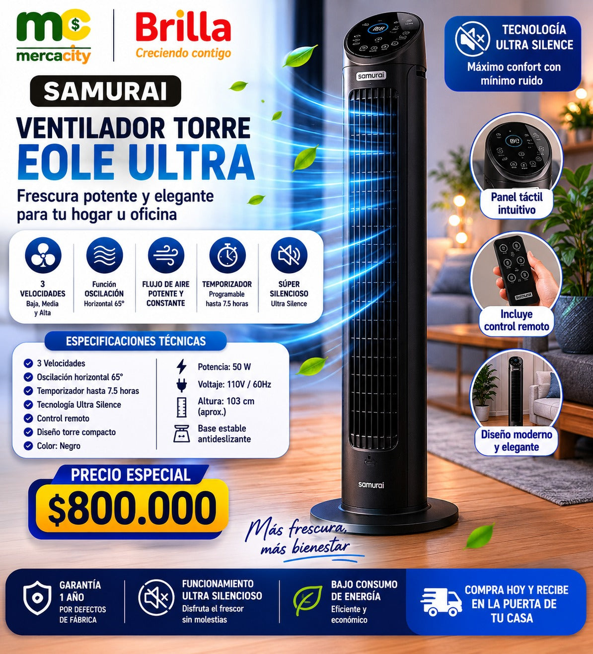 VENTILADOR TORRE EOLE ULTRA SAMURAI ULTRA SILENCIOSO