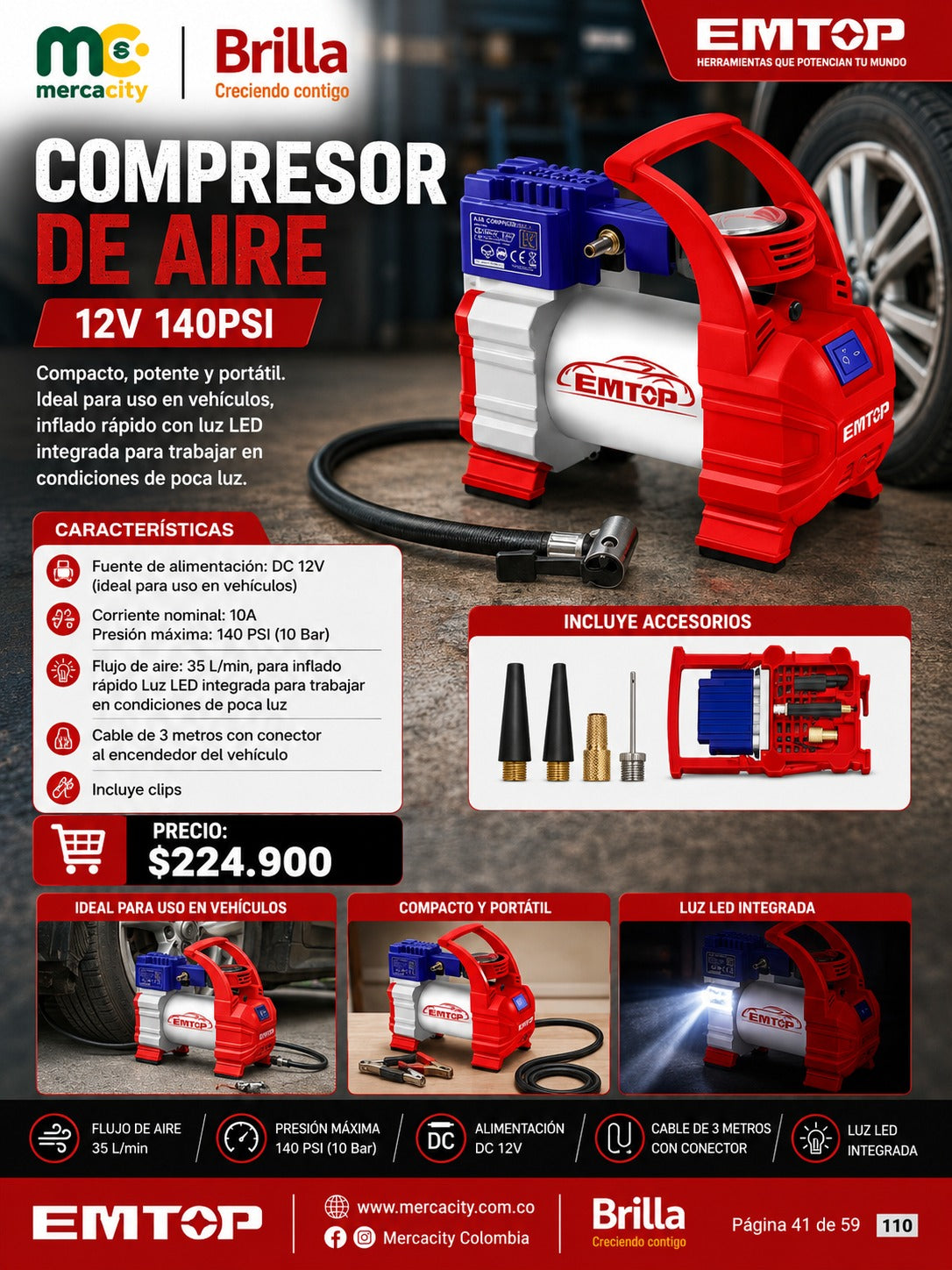 COMPRESOR DE AIRE 12V 140PSI EMTOP