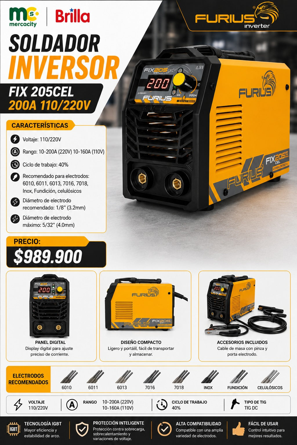 SOLDADOR INVERSOR FIX 205CEL 200A 110/220V