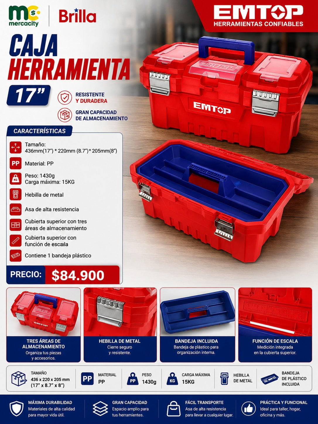 CAJA DE HERRAMIENTA 17" EMTOP