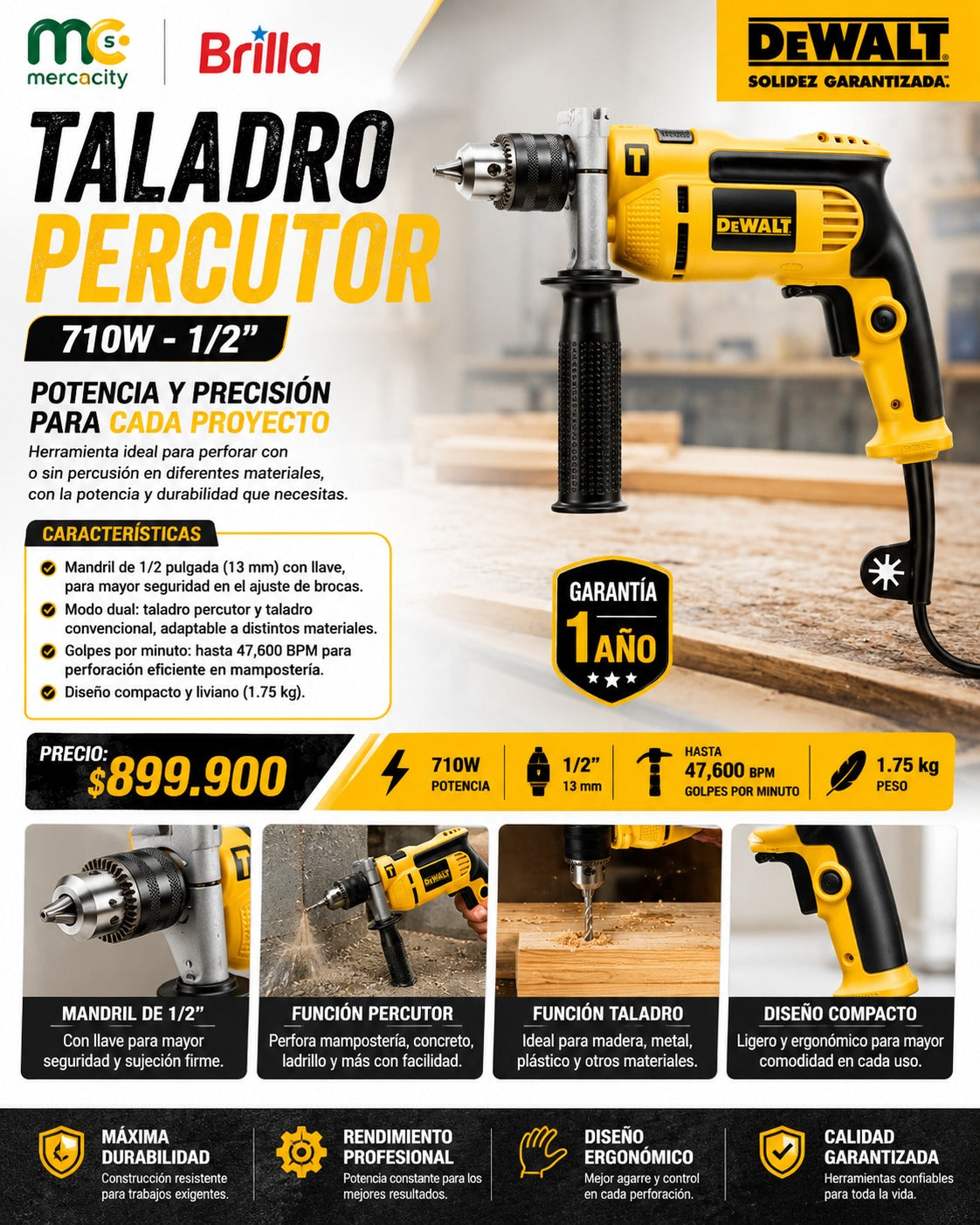 TALADRO PERCUTOR 710W 1/2"