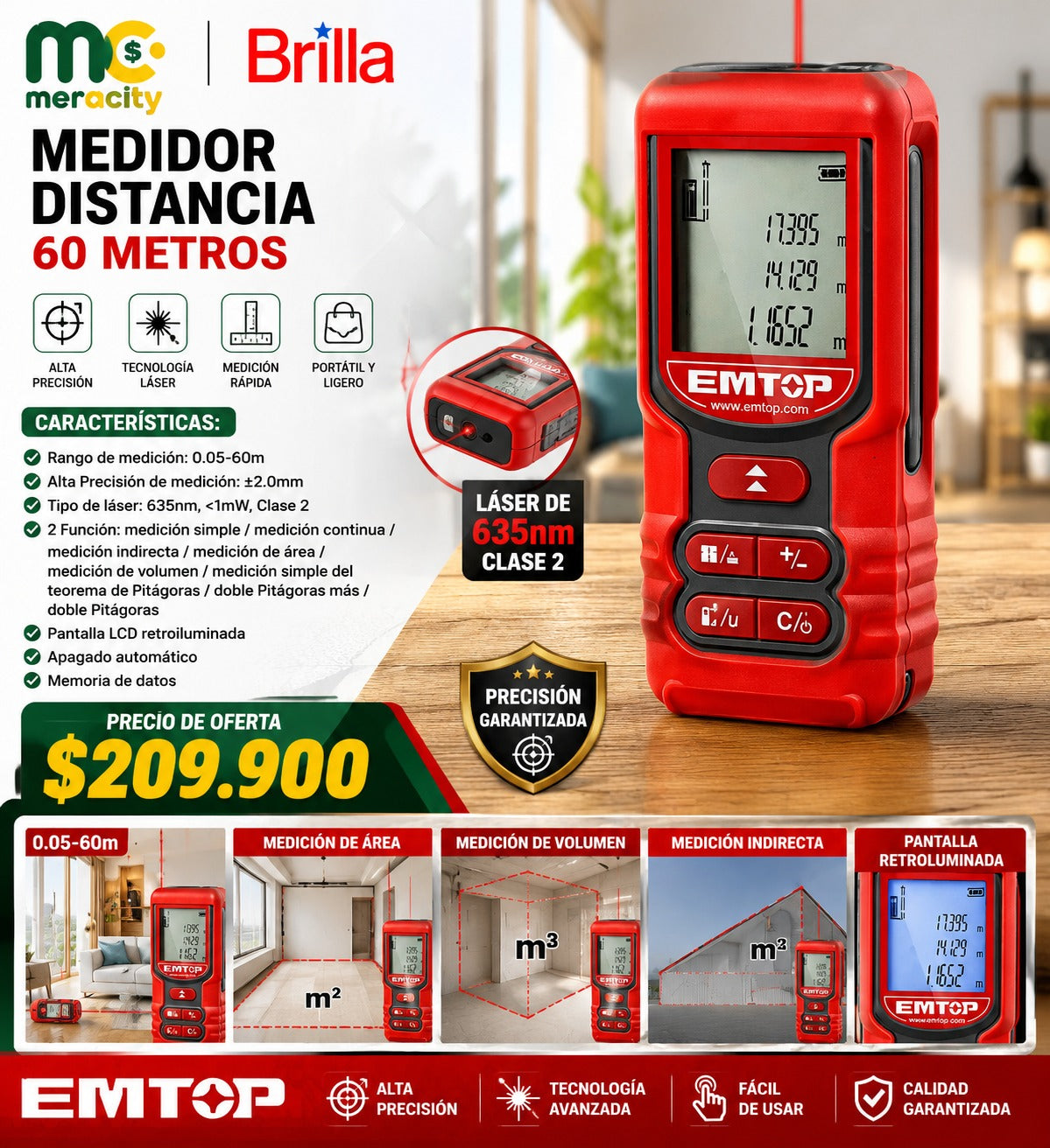 MEDIDOR DISTANCIAS 60 METROS DE CAPACIDAD EMTOP