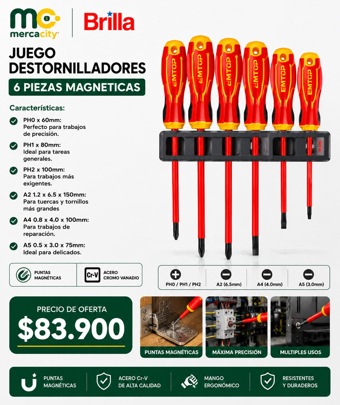 JUEGO DESTORNILLADORES 6 PÍEZAS MAGNETICAS