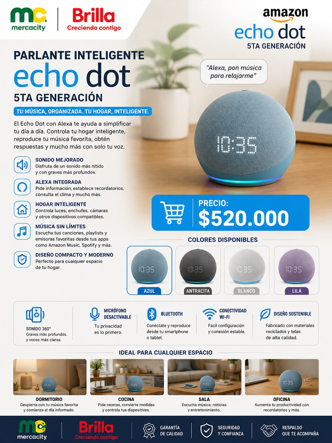 PARLANTE INTELIGENTE ECHO DOT 5 GENERACION(TIPO ALEXA)