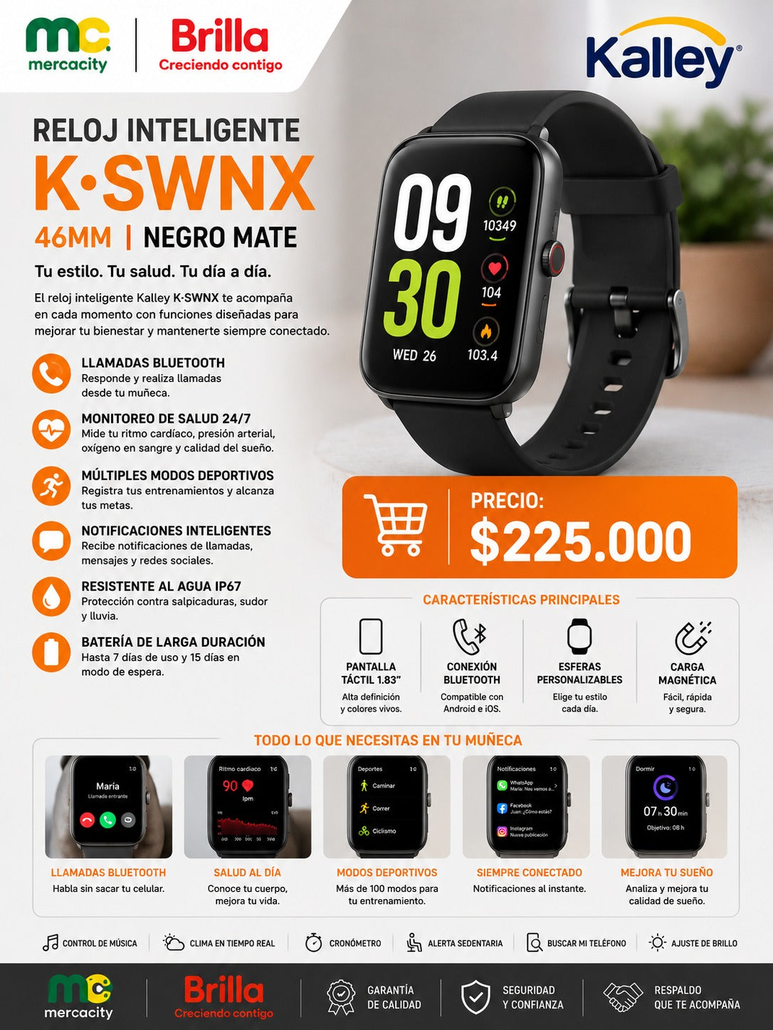 RELOJ INTELIGENTE K*SWNX 46MM NEGRO MATE