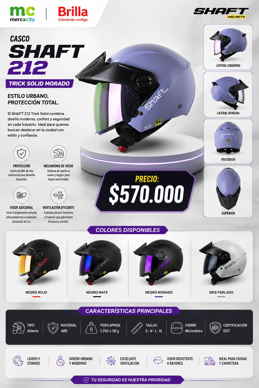 CASCO SHAFT 212 TRICK SOLID MORADO