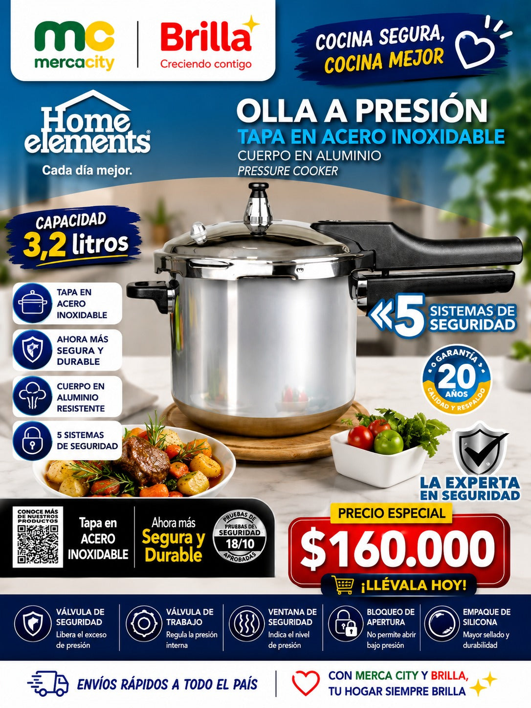 OLLA A PRESION TAPA EN ACERO INOXIDABBLE 3.2 LITROS