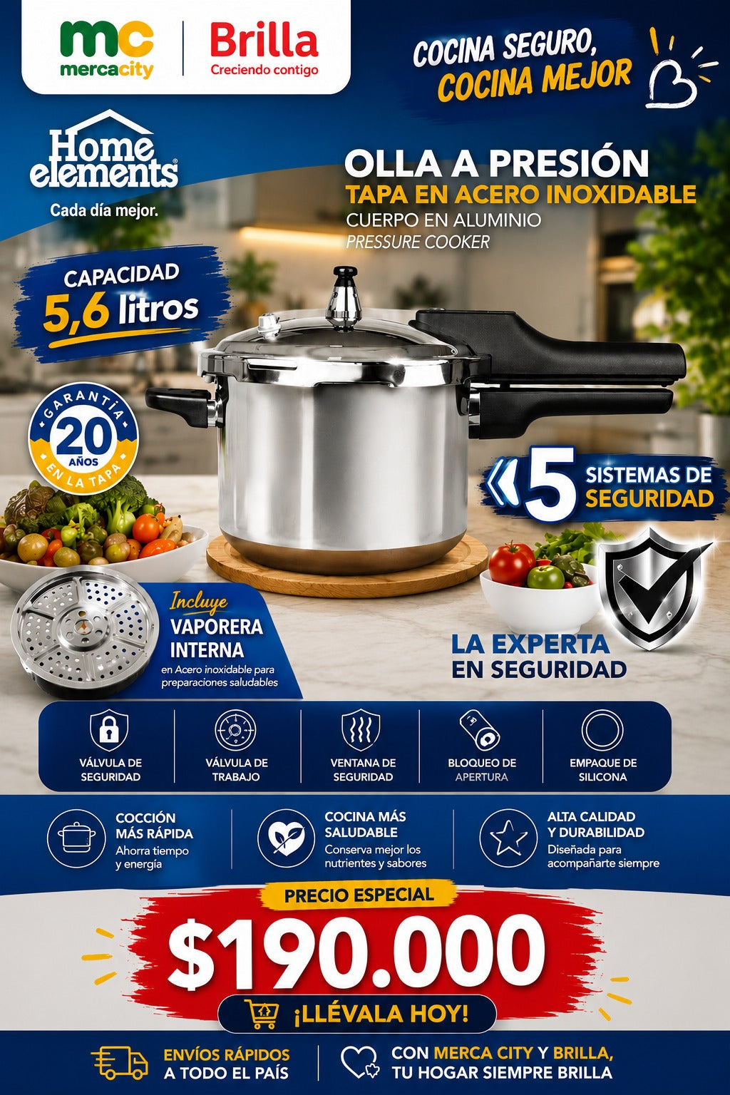 OLLA A PRESION HOME ELEMENTS 5.6 LITROS