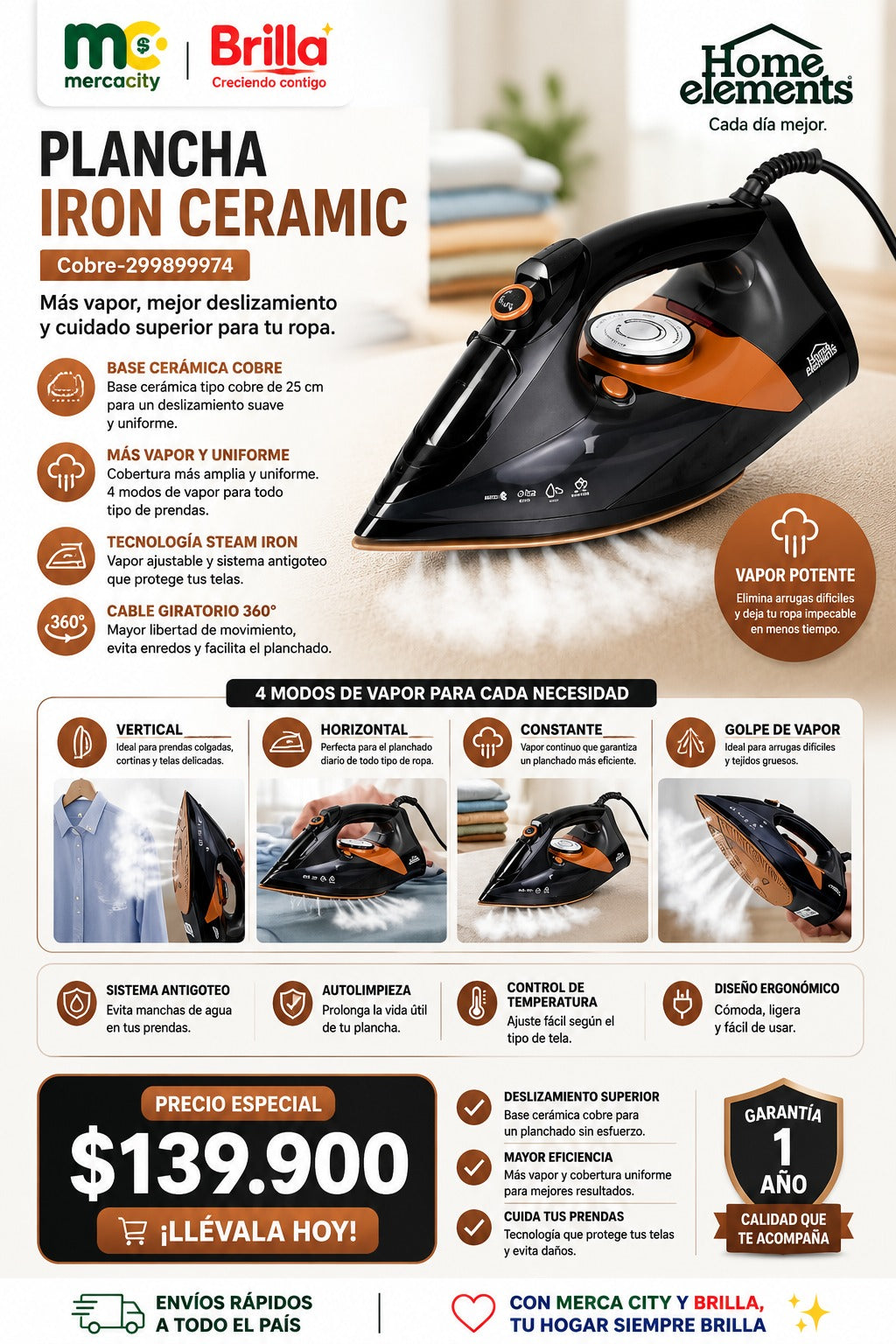 PLANCHA IRON CERAMIC HOME ELEMENTS