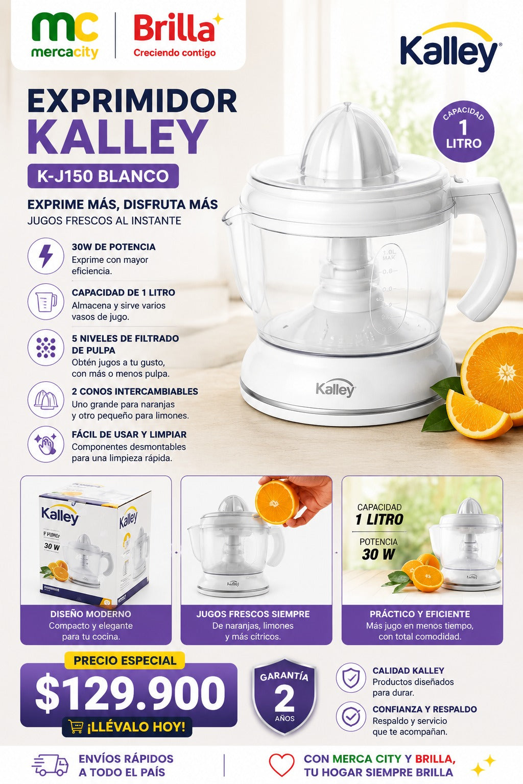 EXPRIMIDOR DE NARANJAS KALLEY BLANCO