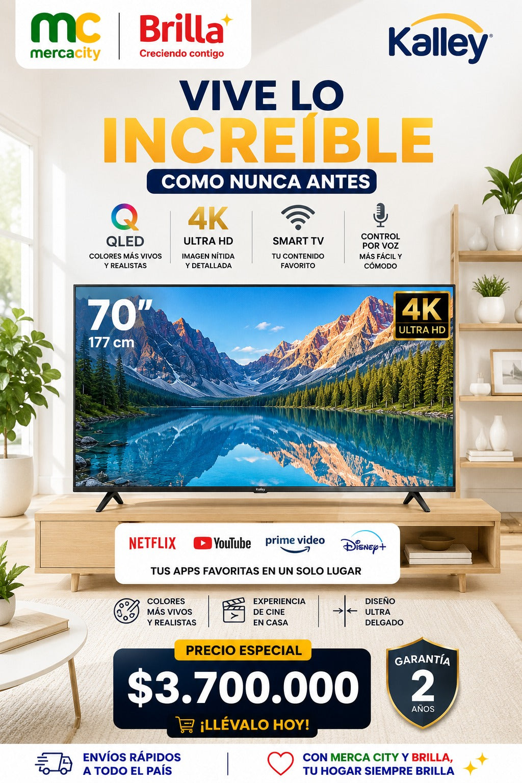 TELEVISOR TV 70" 4K ULTRA HD KALLEY SMART TV