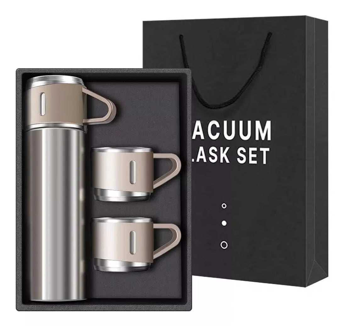 Termo de Acero Inoxidable con 3 Pocillos – Mantiene Bebidas Calientes o Frías por Horas