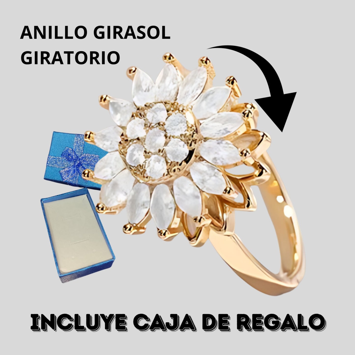 🌻 Anillo Girasol Giratorio Antiestrés – Ajustable y con Caja de Regalo 🎁