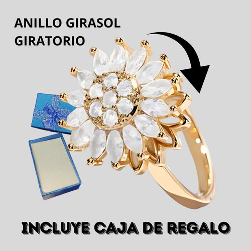 🌻 Anillo Girasol Giratorio Antiestrés – Ajustable y con Caja de Regalo 🎁