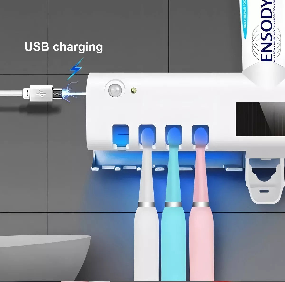 Set Dental Inteligente – Dispensador y Esterilizador UV de Cepillos