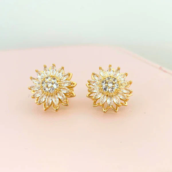 🌻 Aretes Girasol Giratorio + Caja de Lujo – Diseño Único y Detalle Especial