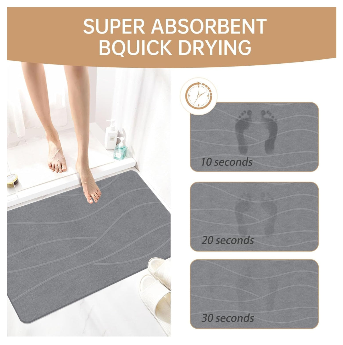 Tapete de Piedra Diatomita Ultra Absorbente – Secado Rápido y Antideslizante para Baño