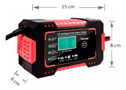Cargador Inteligente 12V para Carro y Moto – Con Pantalla Digital y Protección Automática|