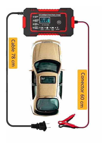 Cargador Inteligente 12V para Carro y Moto – Con Pantalla Digital y Protección Automática|