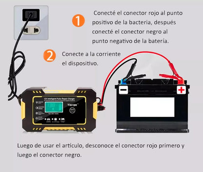 Cargador Inteligente 12V para Carro y Moto – Con Pantalla Digital y Protección Automática|