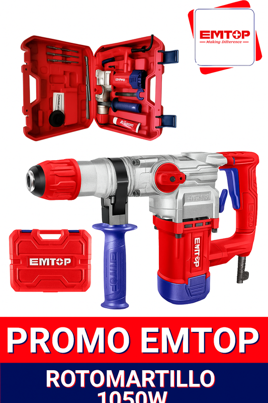Rotomartillo EMTOP 1050W con maletín y accesorios – Potencia y durabilidad profesional