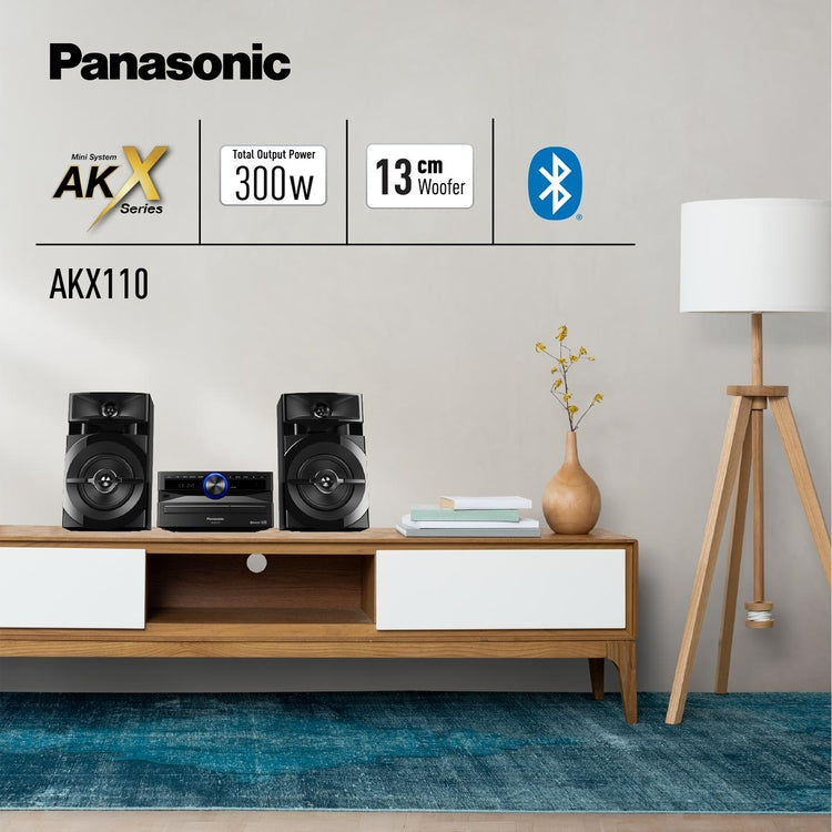 Minicomponente Panasonic SC-AKX110 300 W RMS – Equipo de Sonido Bluetooth, USB & Ecualizador Latino