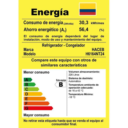 Nevera Haceb N243 No Frost 226 L – Manija Integrada Titanio / Gris Plomo