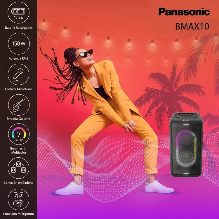 Parlante Portátil Panasonic SC-BMAX10 150 W – Party Speaker con Batería 15 h y Luces LED