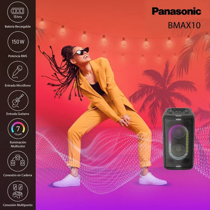 Parlante Portátil Panasonic SC-BMAX10 150 W – Party Speaker con Batería 15 h y Luces LED