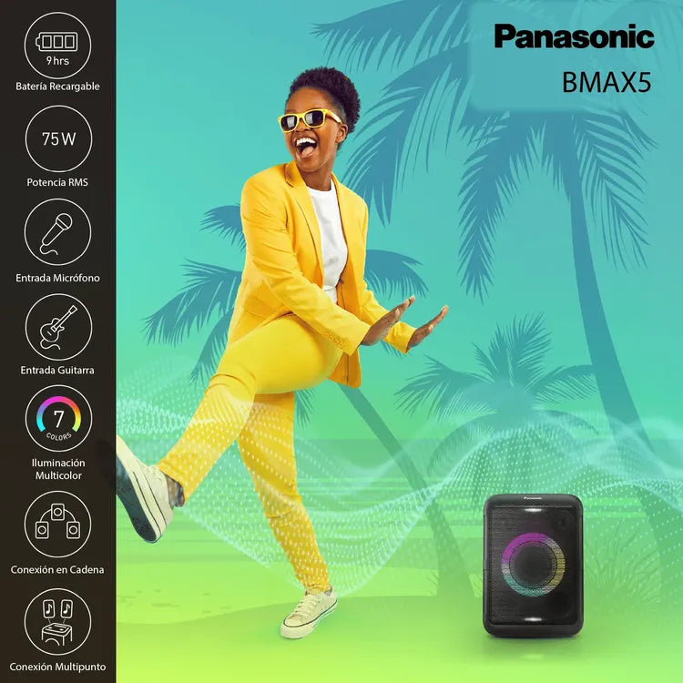 Parlante Portátil Panasonic SC-BMAX5 75 W RMS – Bluetooth + Batería 9 h + Luces Fiesta