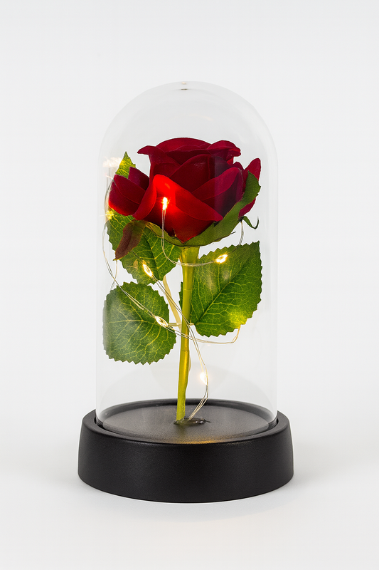 🌹 Rosa con Luces LED en Campana de Vidrio – Un regalo romántico y elegante
