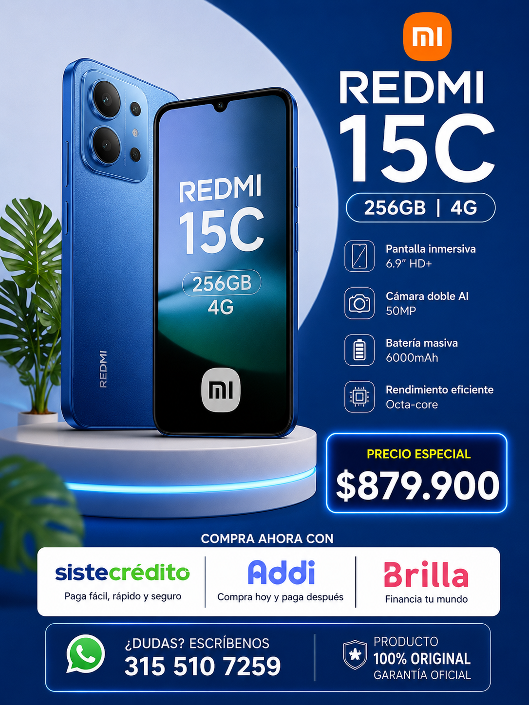 Redmi 15C 256GB 4G Azul – Smartphone Xiaomi con Gran Almacenamiento y Batería de Larga Duración
