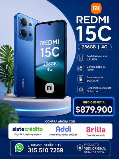 Redmi 15C 256GB 4G Azul – Smartphone Xiaomi con Gran Almacenamiento y Batería de Larga Duración