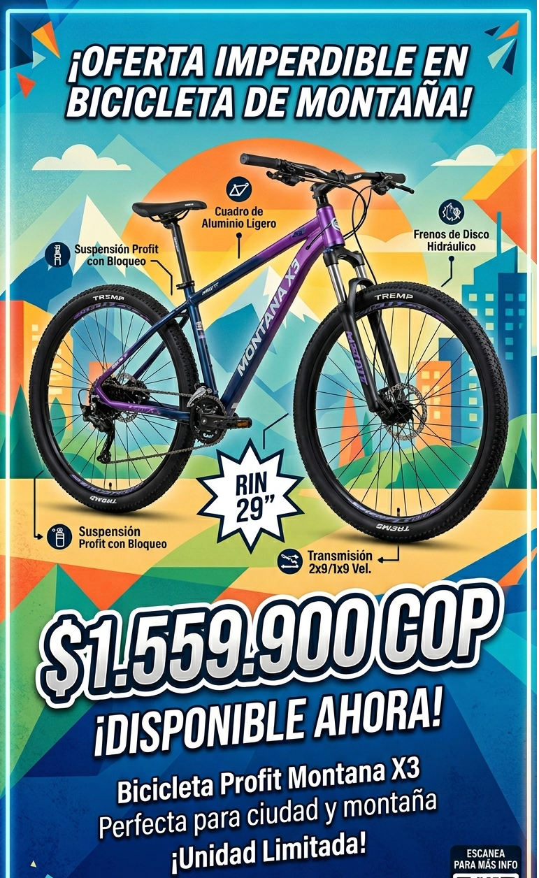 Bicicleta de Montaña Profit Montana X3 - Rin 29" | Versátil y Ligera