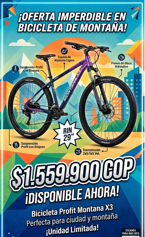 Bicicleta de Montaña Profit Montana X3 - Rin 29" | Versátil y Ligera