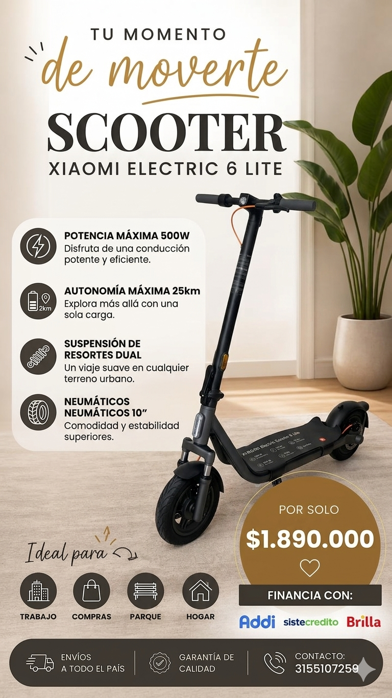 Scooter Eléctrica Xiaomi Electric 6 Lite – Potencia, Estilo y Movilidad Urbana