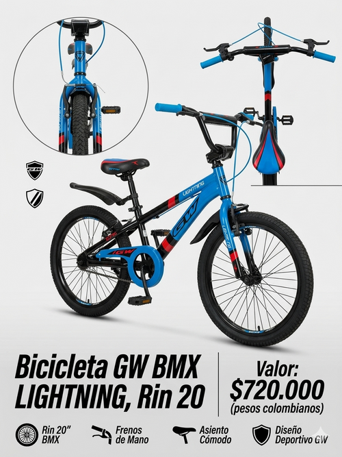 Bicicleta BMX GW Lightning Rin 20 - Azul | Diseño Deportivo y Resistente