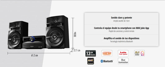 Minicomponente Panasonic SC-AKX110 300 W RMS – Equipo de Sonido Bluetooth, USB & Ecualizador Latino