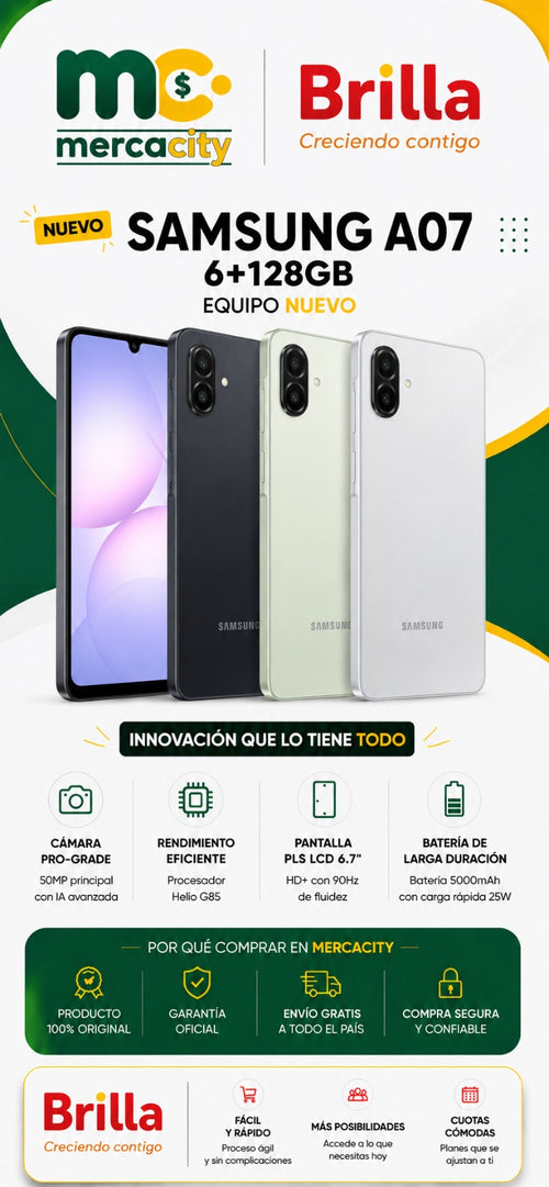 Samsung A07 128GB | Rendimiento Inteligente y Batería de Larga Duración