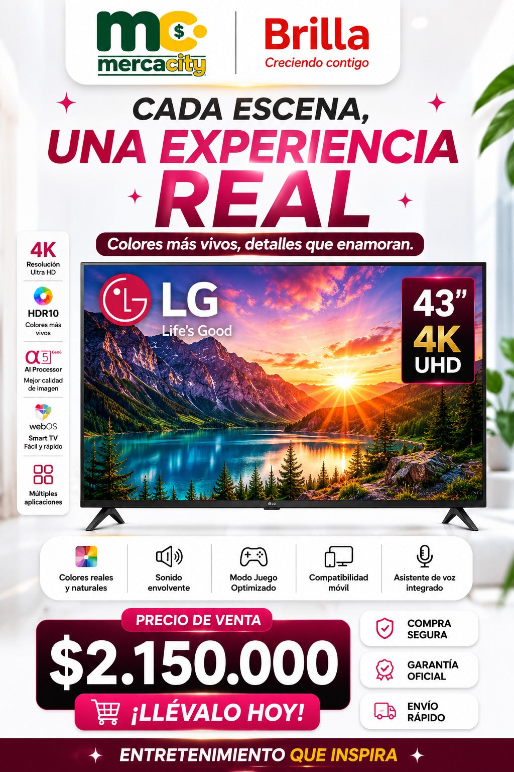 TELEVISOR LG 43" PULGADAS  4K UHD