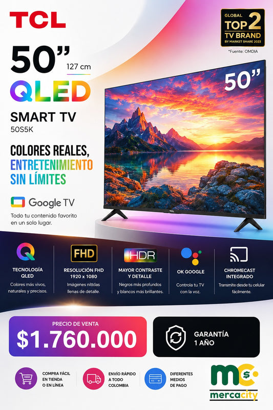 TELEVISOR TCL 50" PULGADAS QLED SMART TV